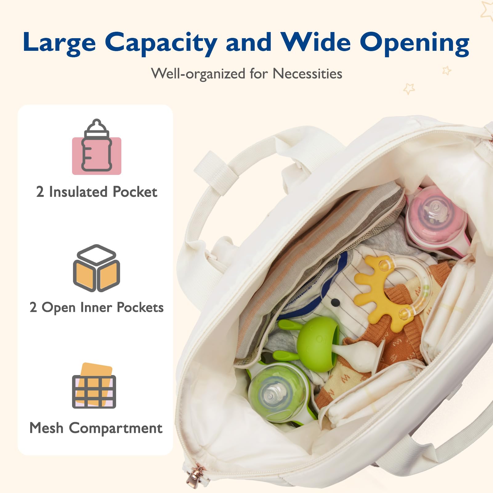 mommore diaper bag with insulated bottle pockets for on-the-go feeds