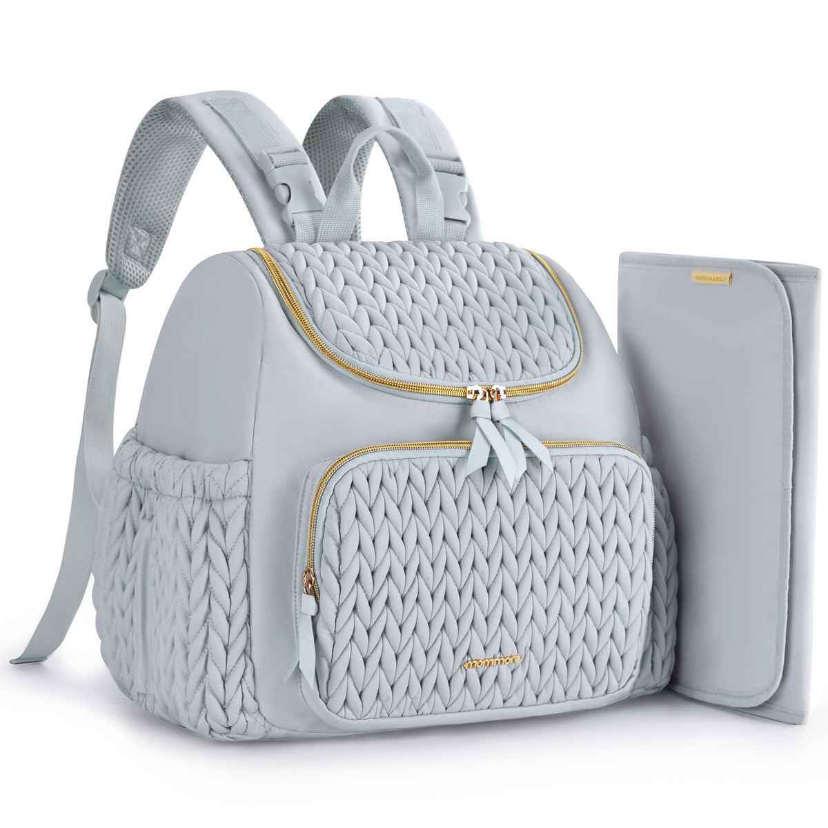 Mommore diaper bag small backpack exterior shows a chic compact daily companion