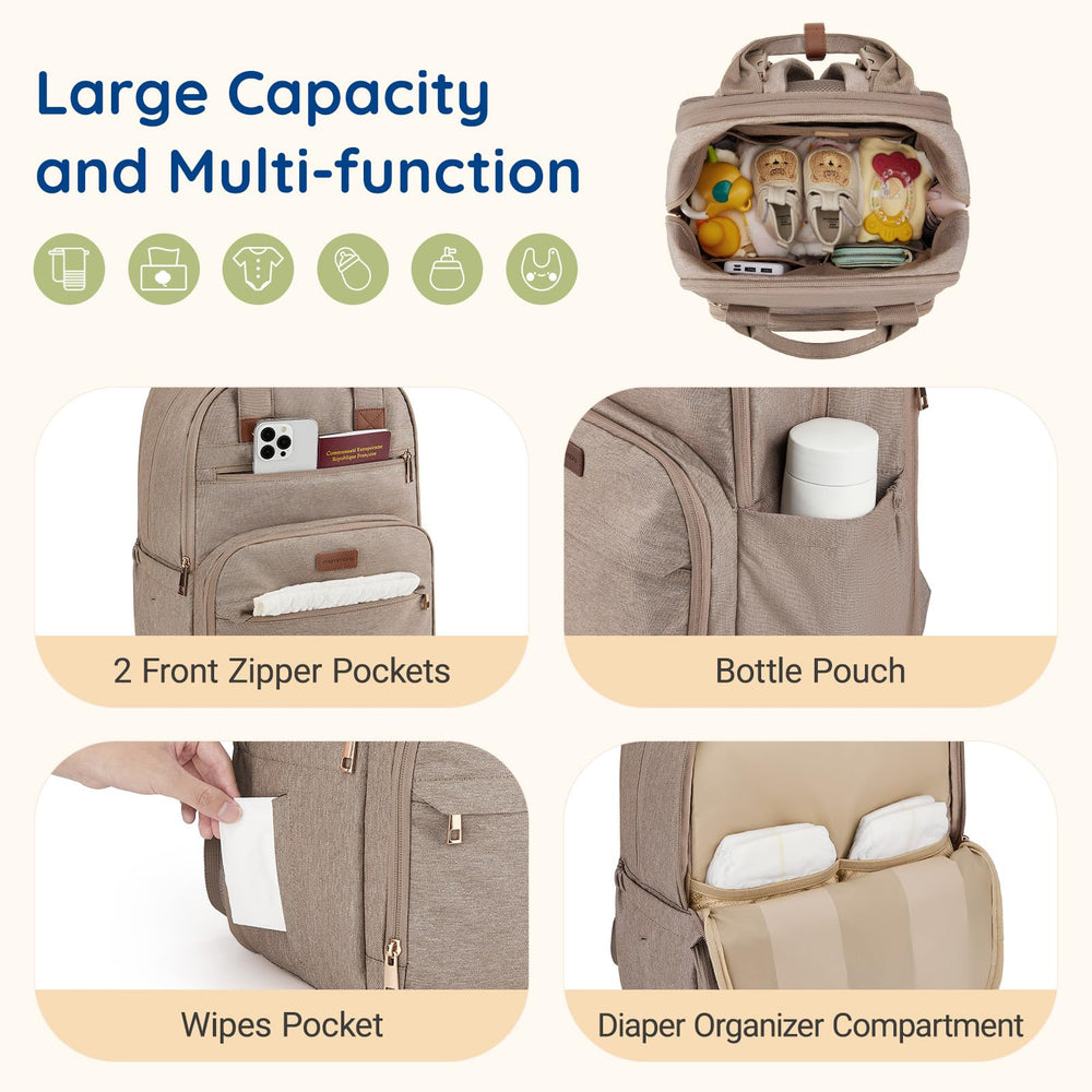 mommore diaper bag with luggage strap and stroller straps for hands-free travel