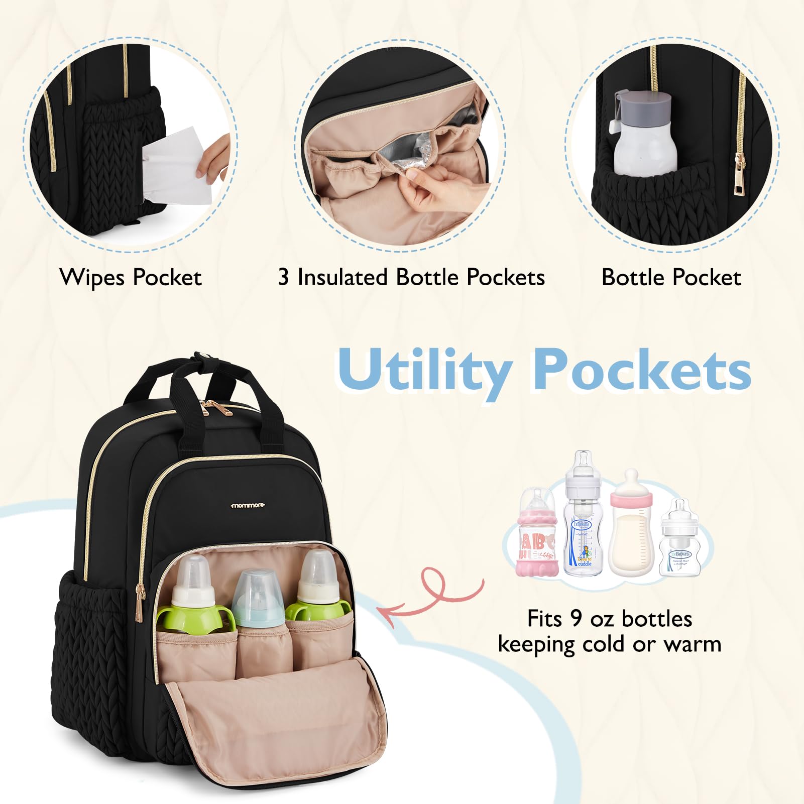 mommore diaper bag stroller straps for hands-free shopping and travel