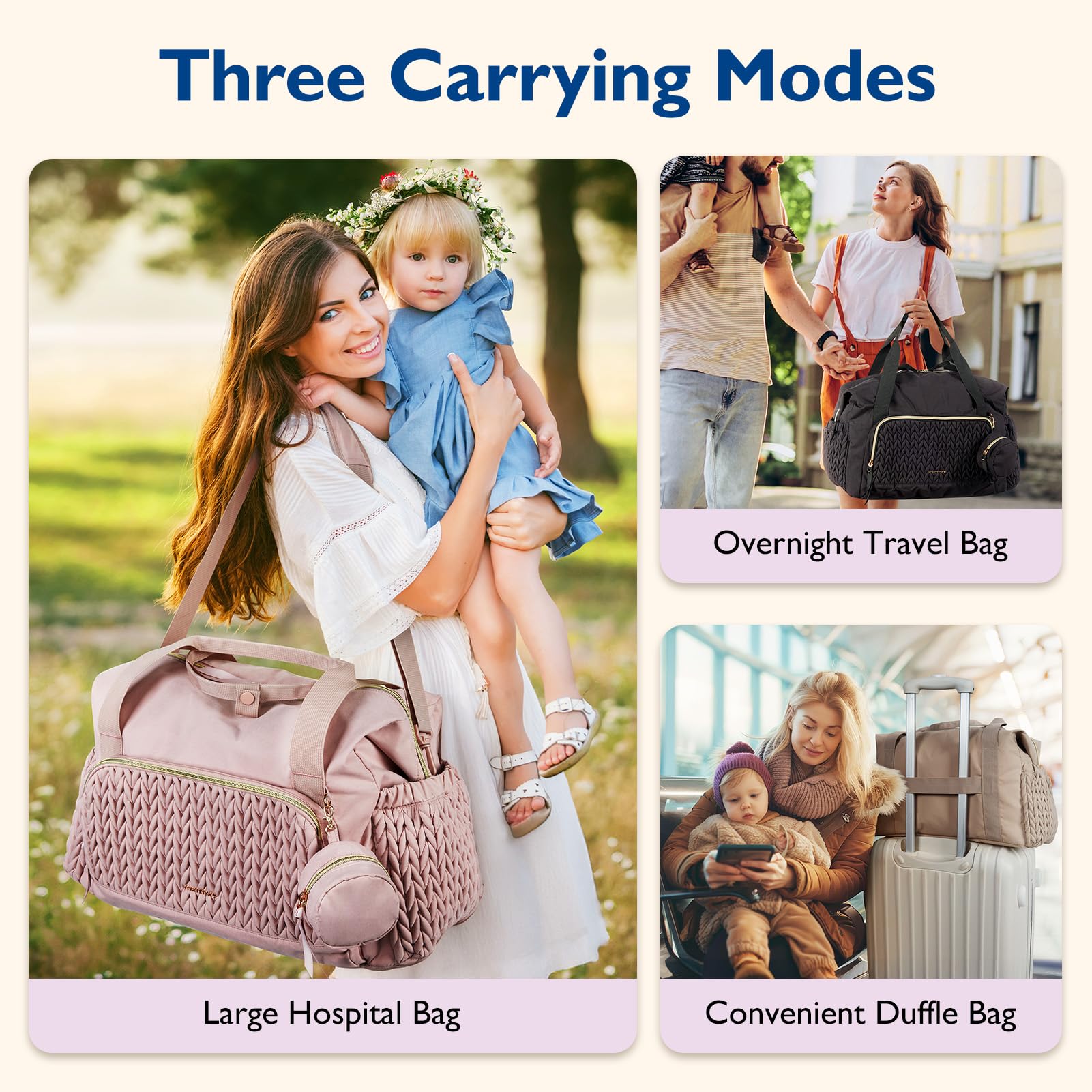 mommore diaper bag tote with changing pad for quick diaper changes.