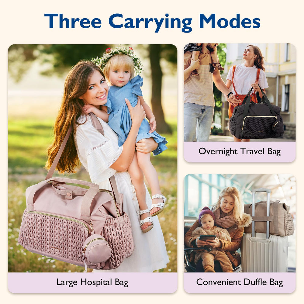 mommore diaper bag tote with changing pad for quick diaper changes.