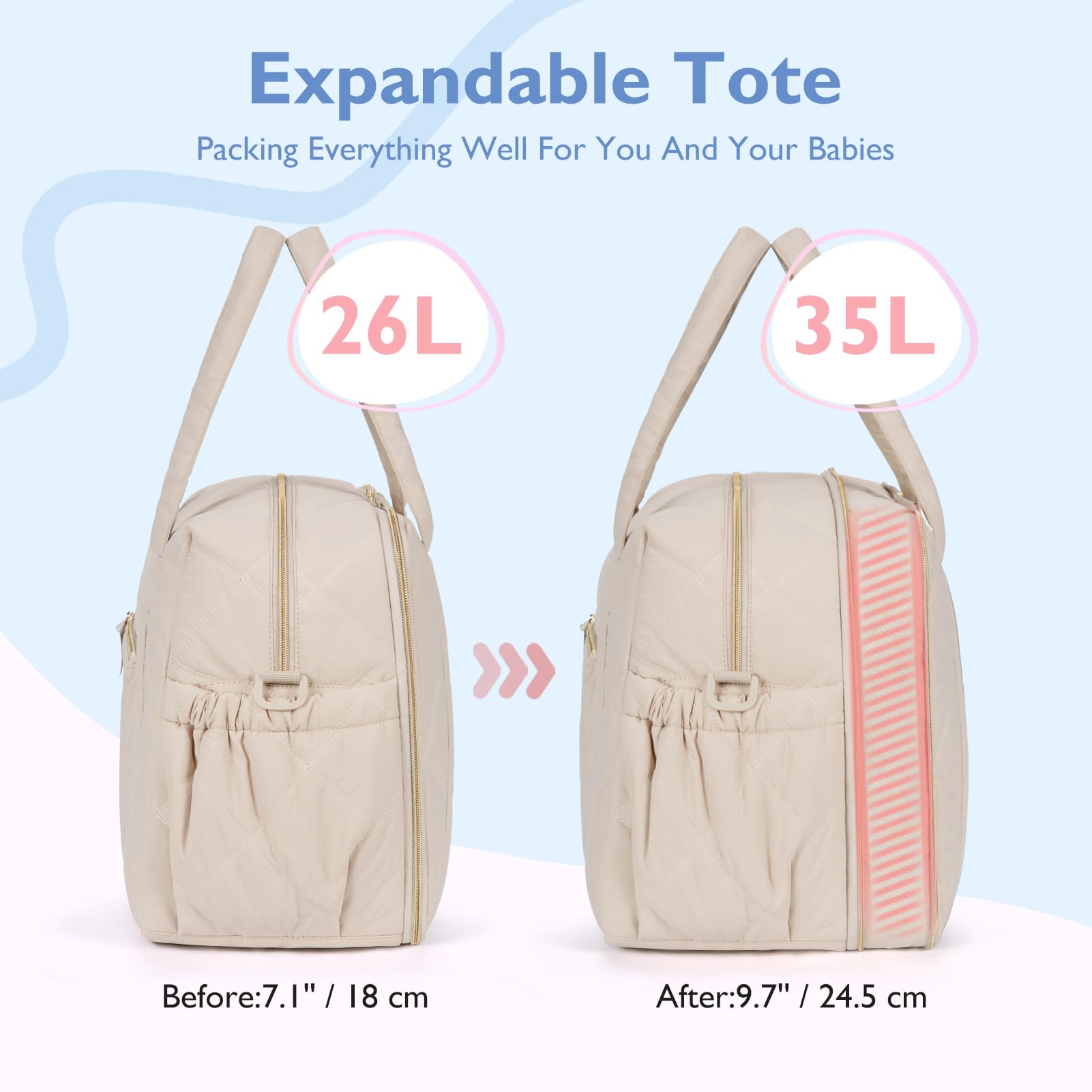 mommore Diaper Bag Tote with luggage sleeve for travel convenience