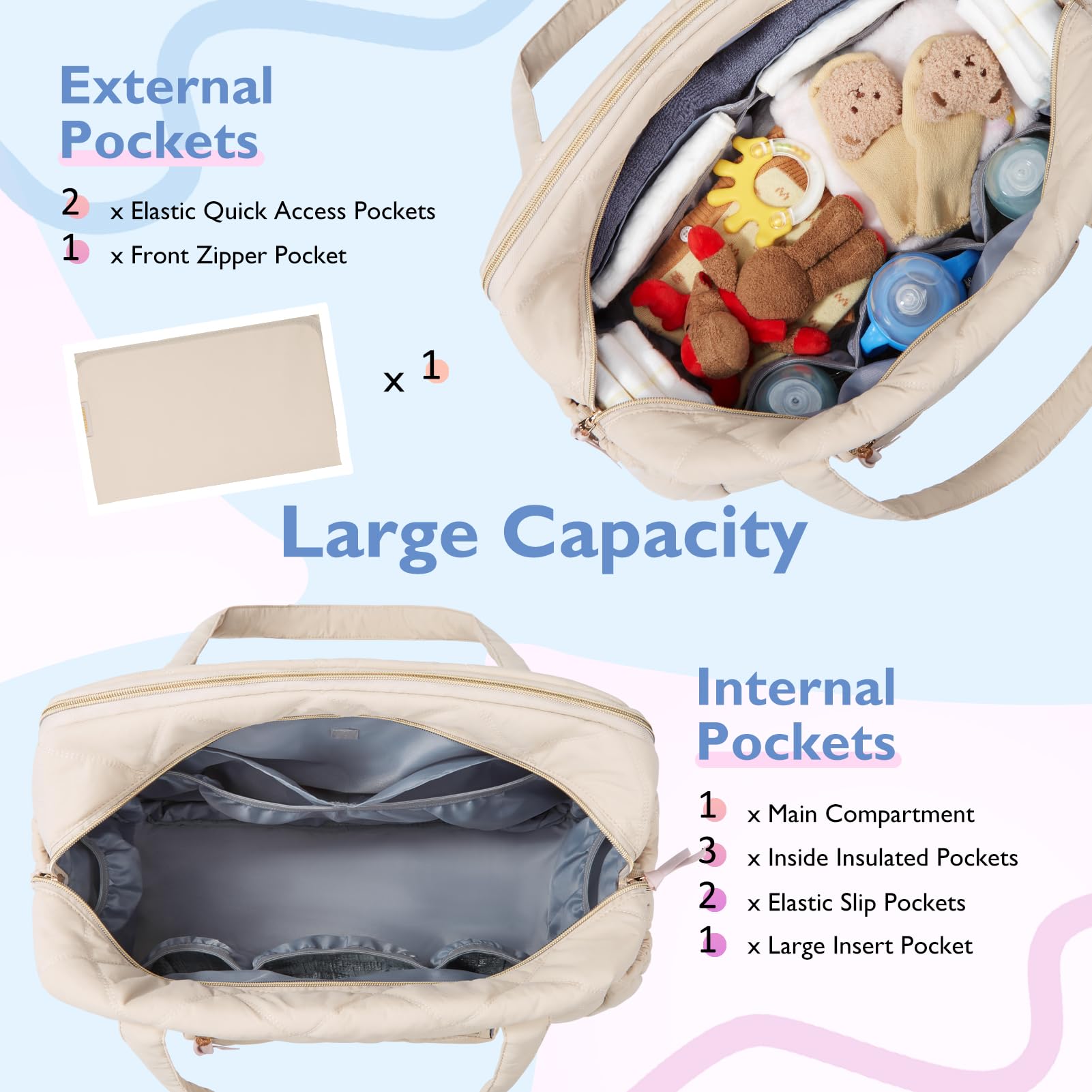 mommore Diaper Bag Tote interior with multiple pockets for organization