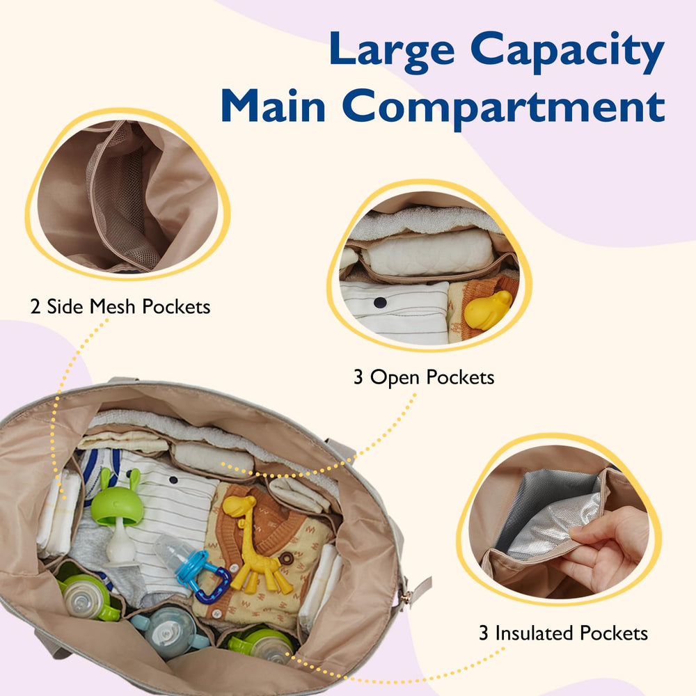 mommore diaper bag tote includes pacifier case to keep items tidy.