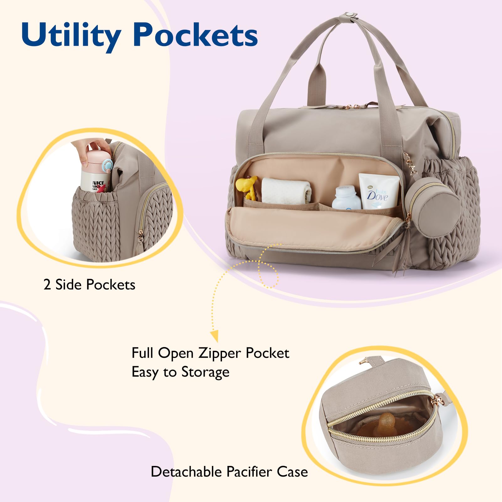 mommore diaper bag tote features water-resistant fabric protecting contents.
