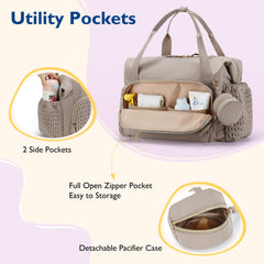 mommore diaper bag tote features water-resistant fabric protecting contents.