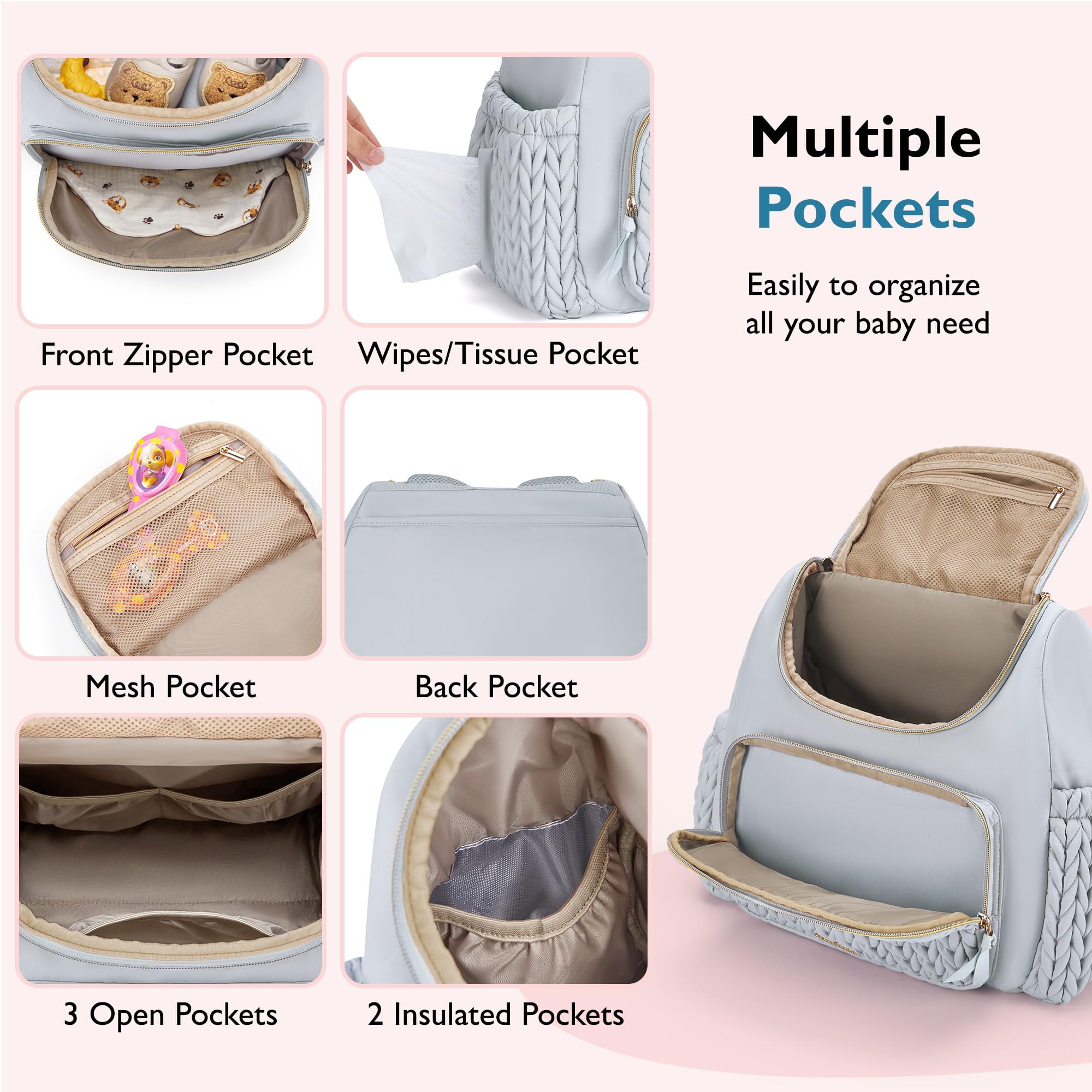 Mommore wide-opening zipper ensures easy access to essentials
