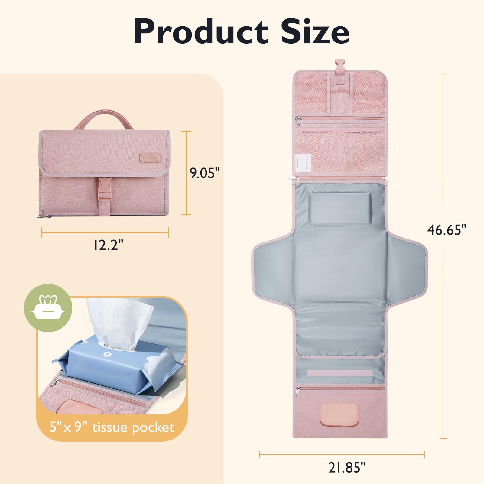 Mommore changing pad with multiple carry options and secure straps for travel.
