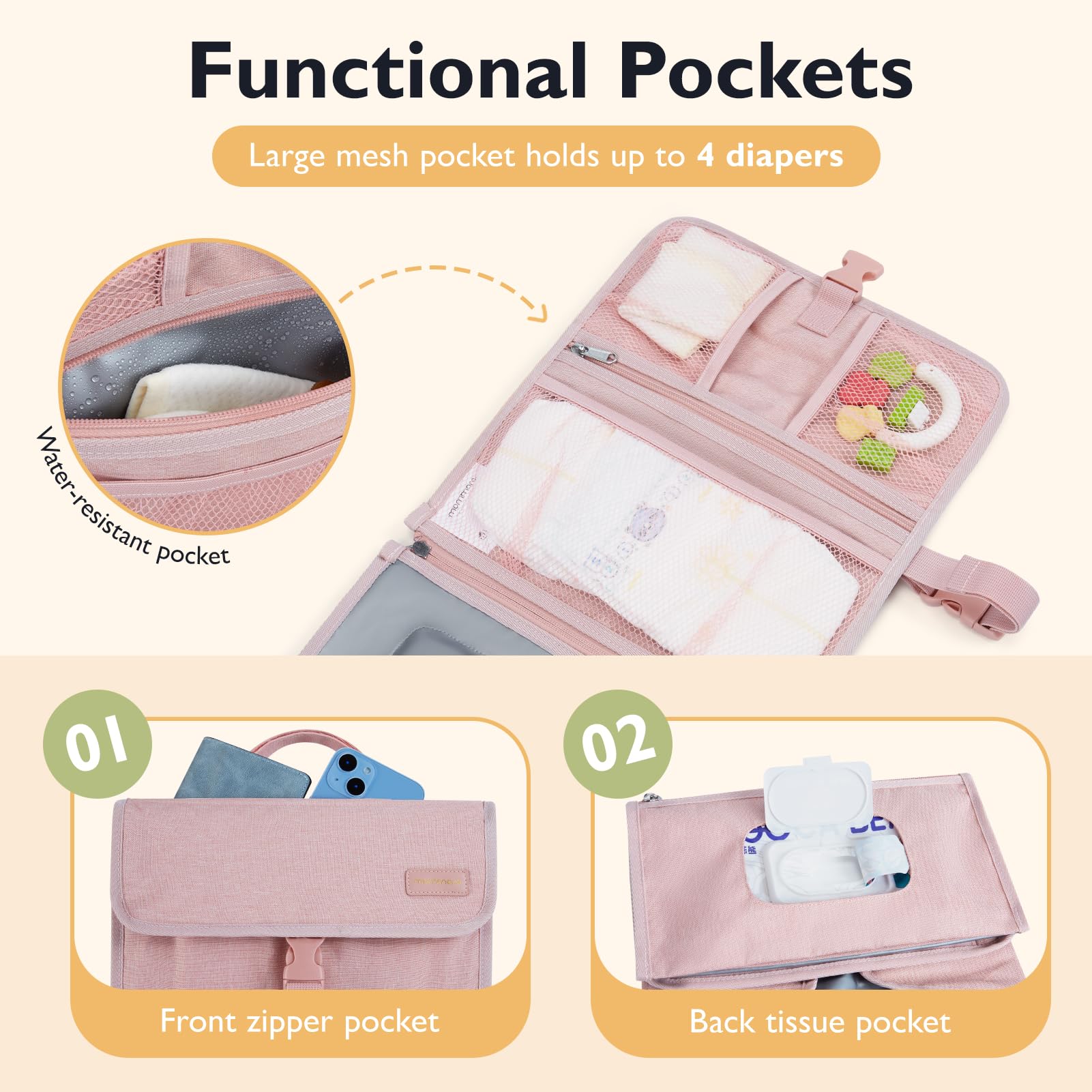 Mommore portable changing pad expanded length demonstrates adjustable fit for growing babies.