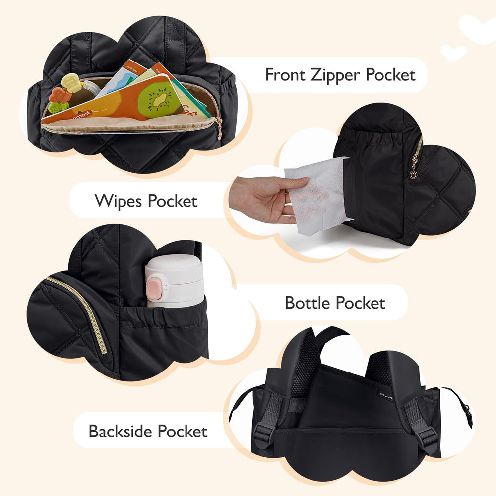 mommore quilted diaper bag backpack changing pad pocket for on-the-go changes