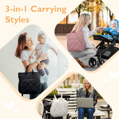 mommore quilted diaper bag backpack with changing pad for easy diaper changes
