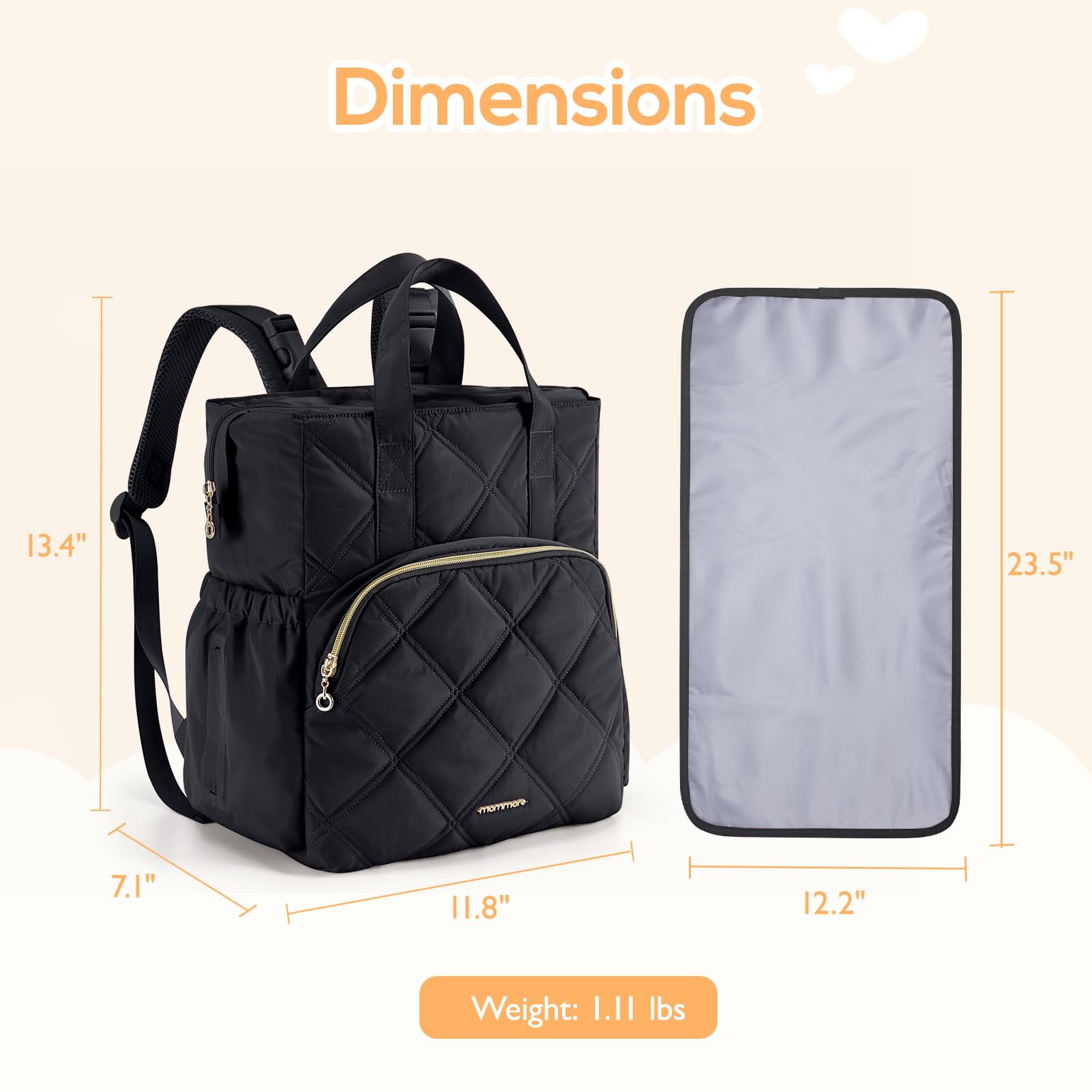 mommore quilted diaper bag backpack compact design for everyday use