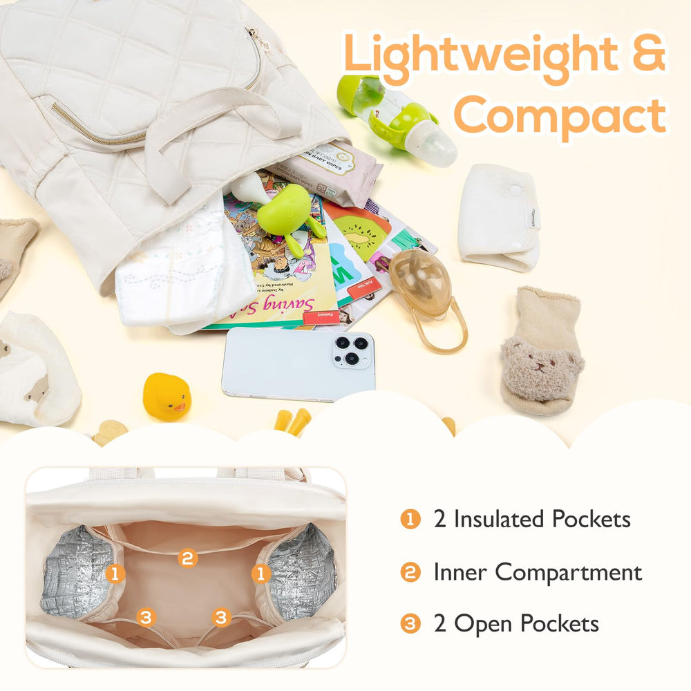 mommore quilted diaper bag backpack front pocket for quick access