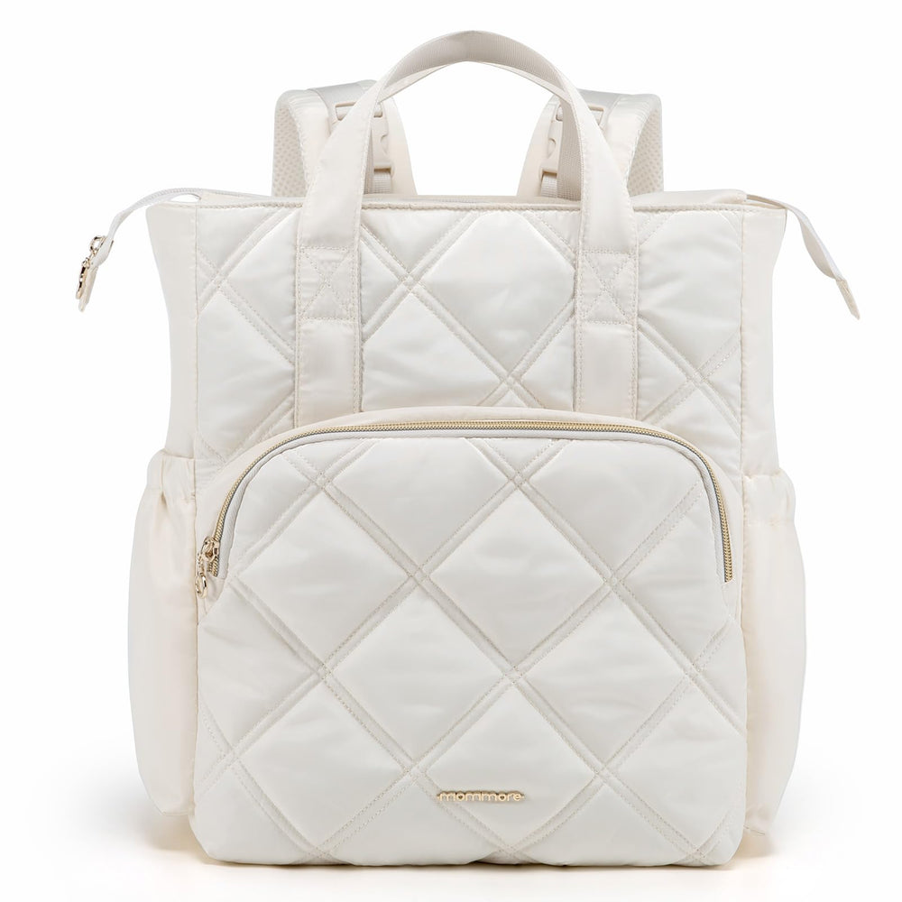 mommore quilted diaper bag backpack with insulated pockets for on-the-go feeding