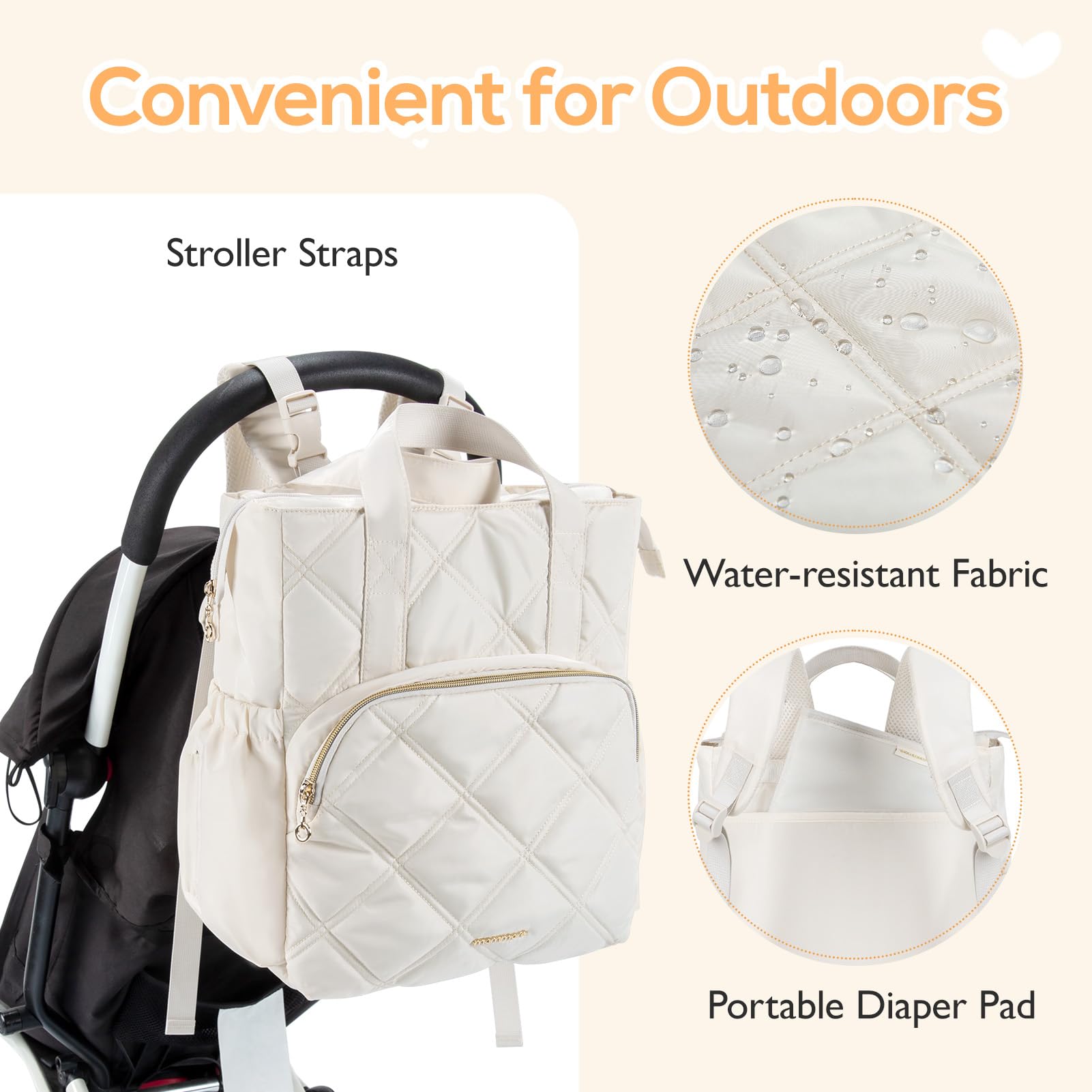 mommore quilted diaper bag backpack breathable padded shoulder straps for comfort