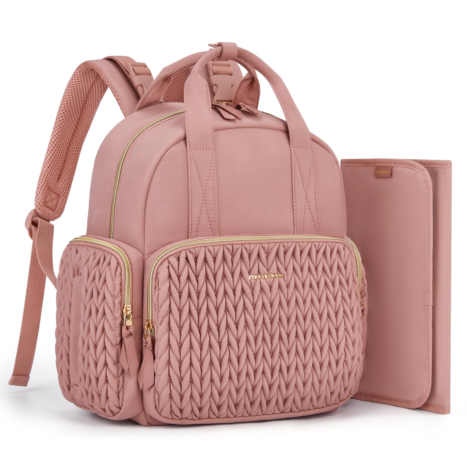 mommore quilted diaper bag backpack with insulated pockets keeps bottles ready on the go