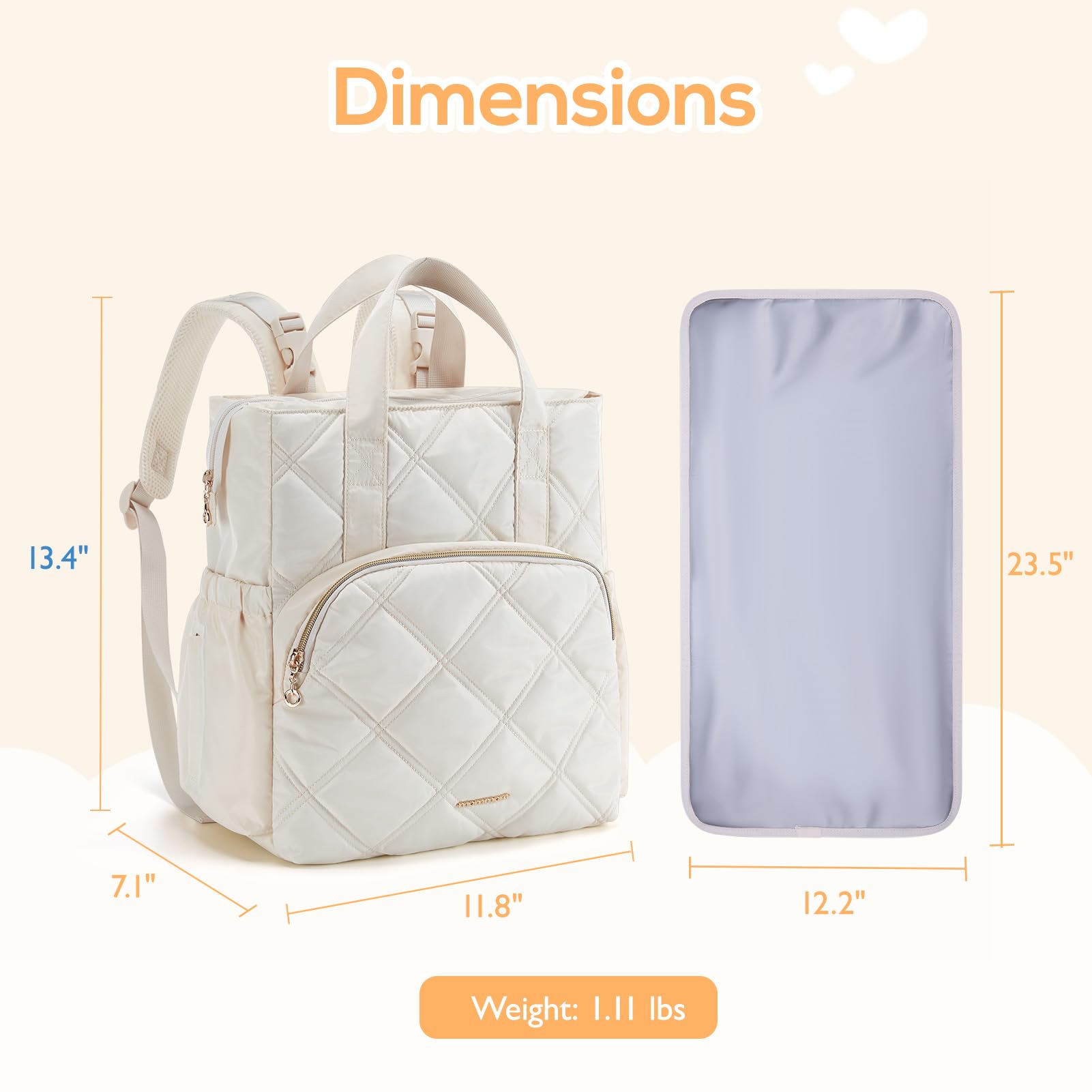 mommore quilted diaper bag backpack stroller clips for hands-free travel