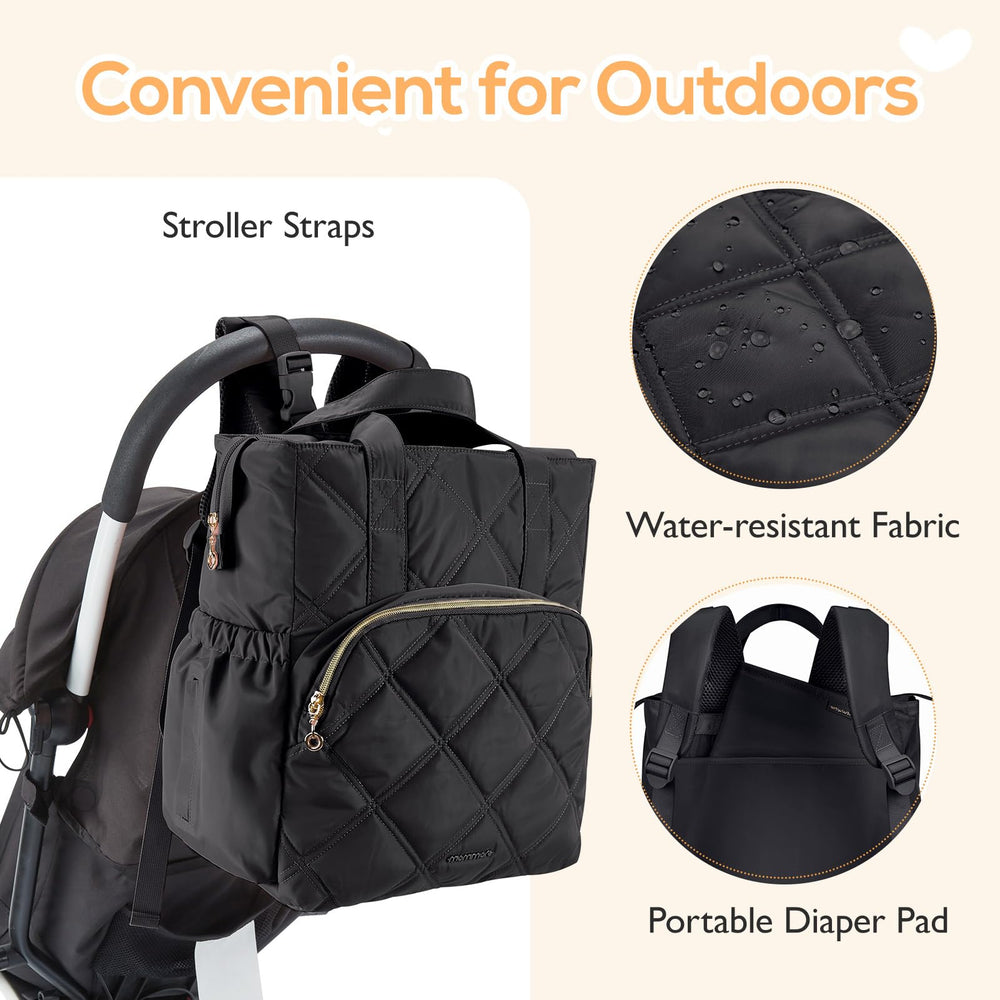 mommore quilted diaper bag backpack stroller clip for hands-free travel