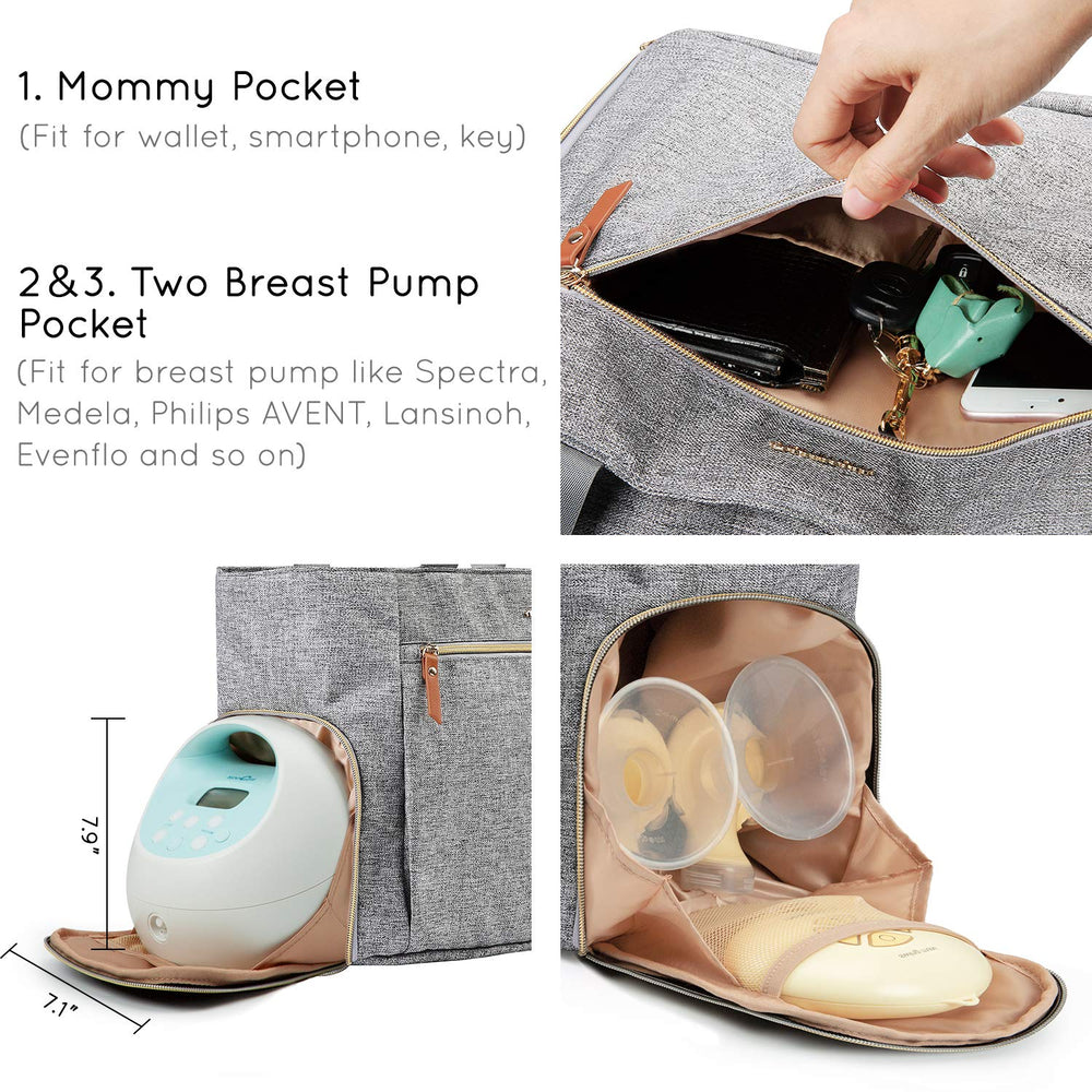 mommore separate pocket for pumping parts keeps components organized