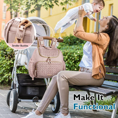 Mommore diaper backpack with insulated pockets keeps bottles warm or cool during trips.