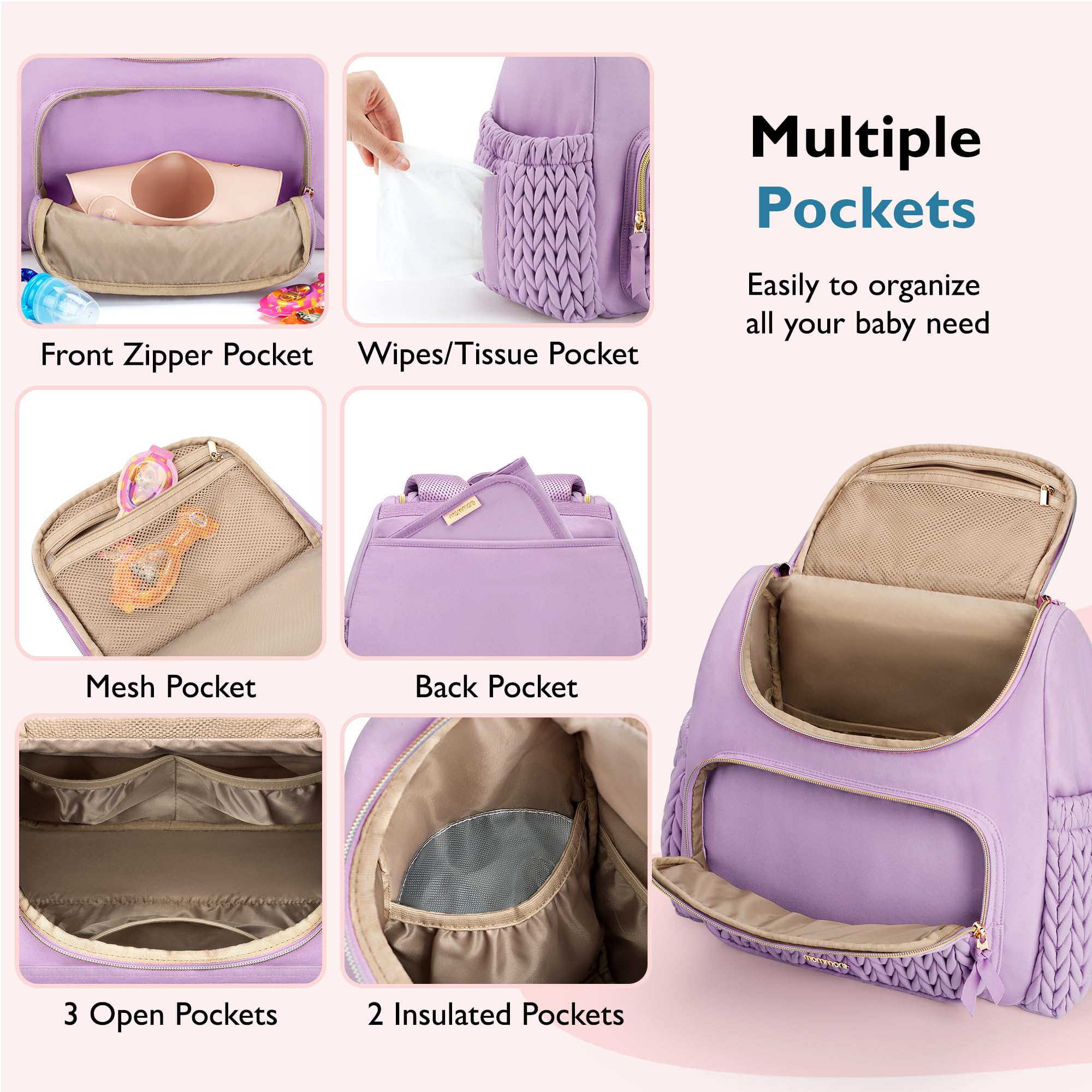mommore diaper bag attaches to stroller with secure straps for hands-free use