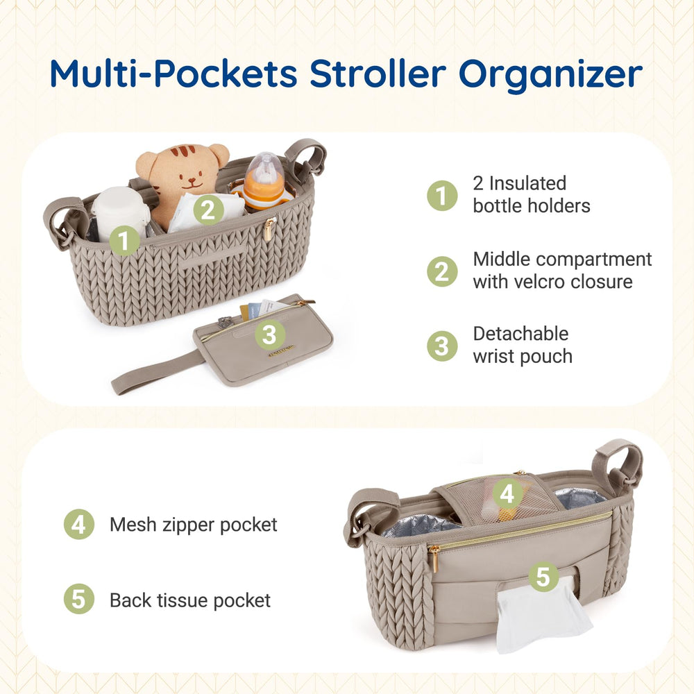 mommore Stroller Organizer attaches securely using Velcro straps for quick setup.