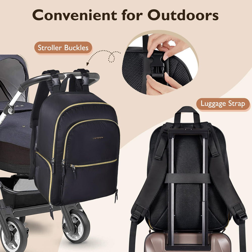 mommore water-resistant diaper backpack is durable and easy to wipe clean