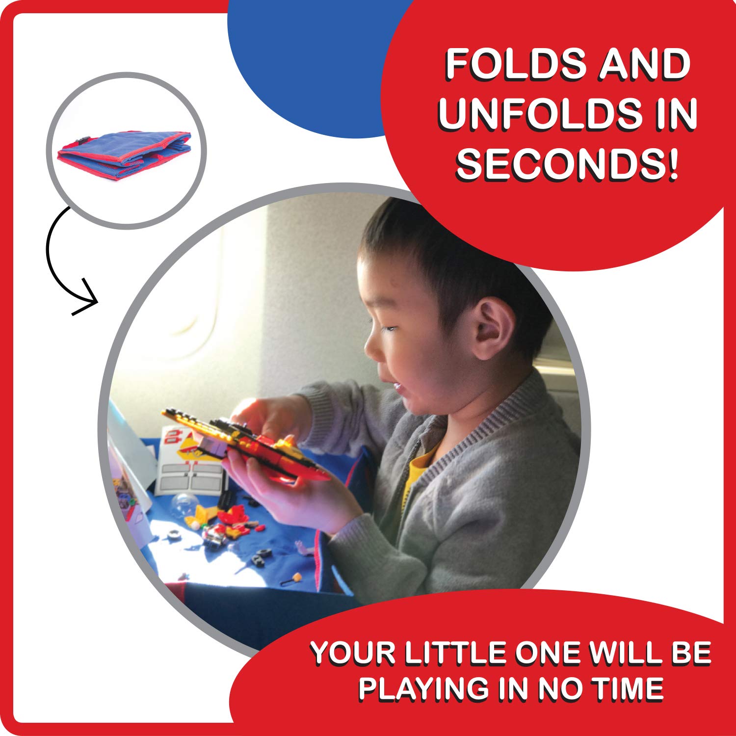 Blue and red colorway appeals to kids during flights