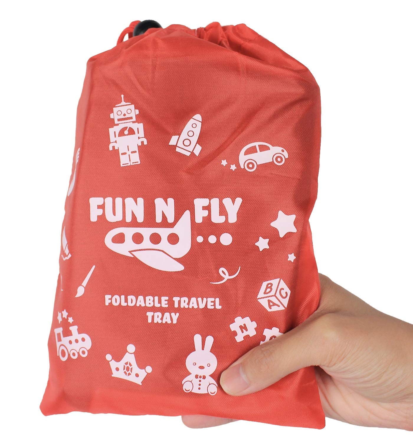 Mommy Brain Creatives Fun N Fly travel tray in blue and red for on-the-go play