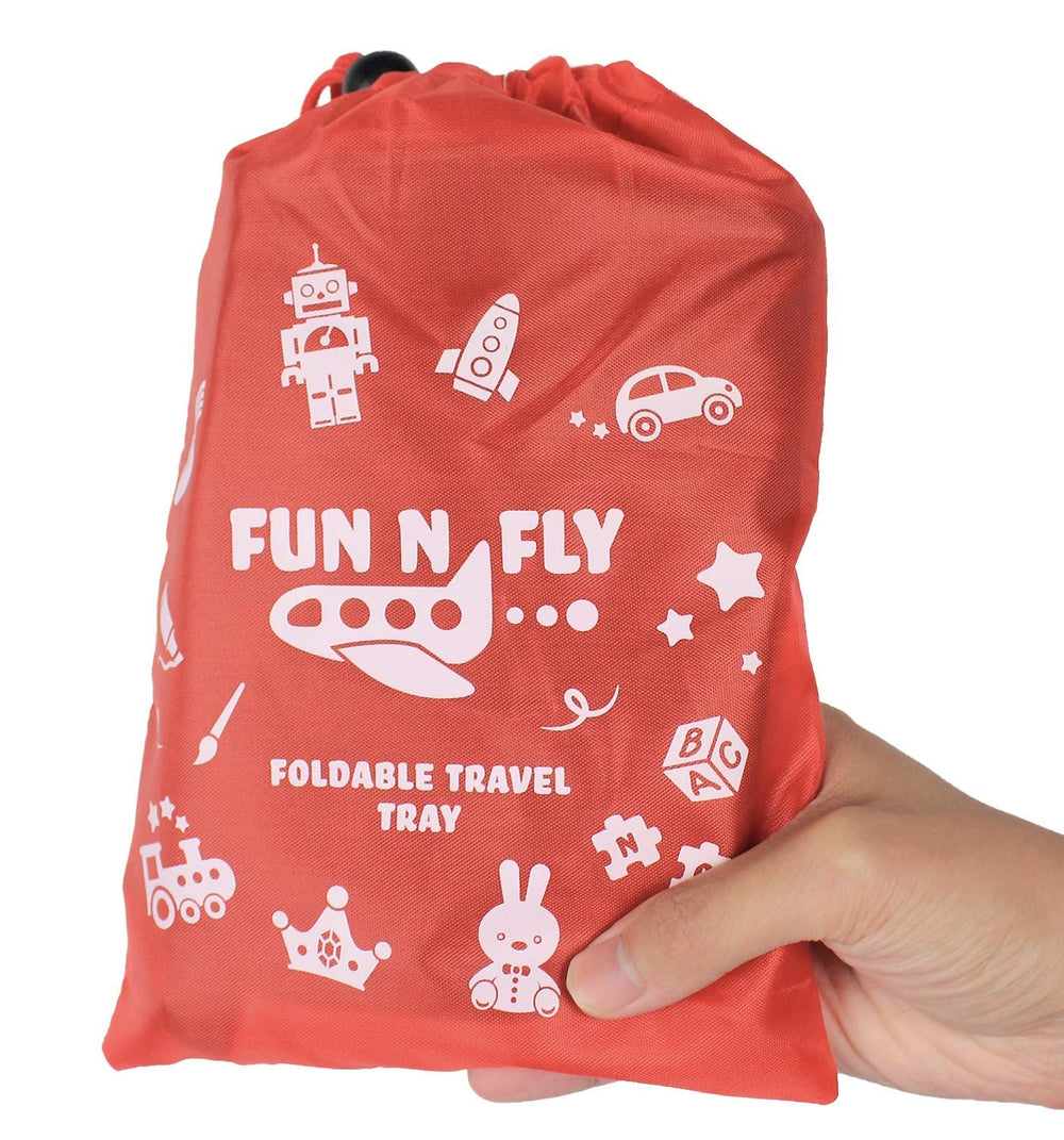 Mommy Brain Creatives Fun N Fly travel tray in blue and red for on-the-go play