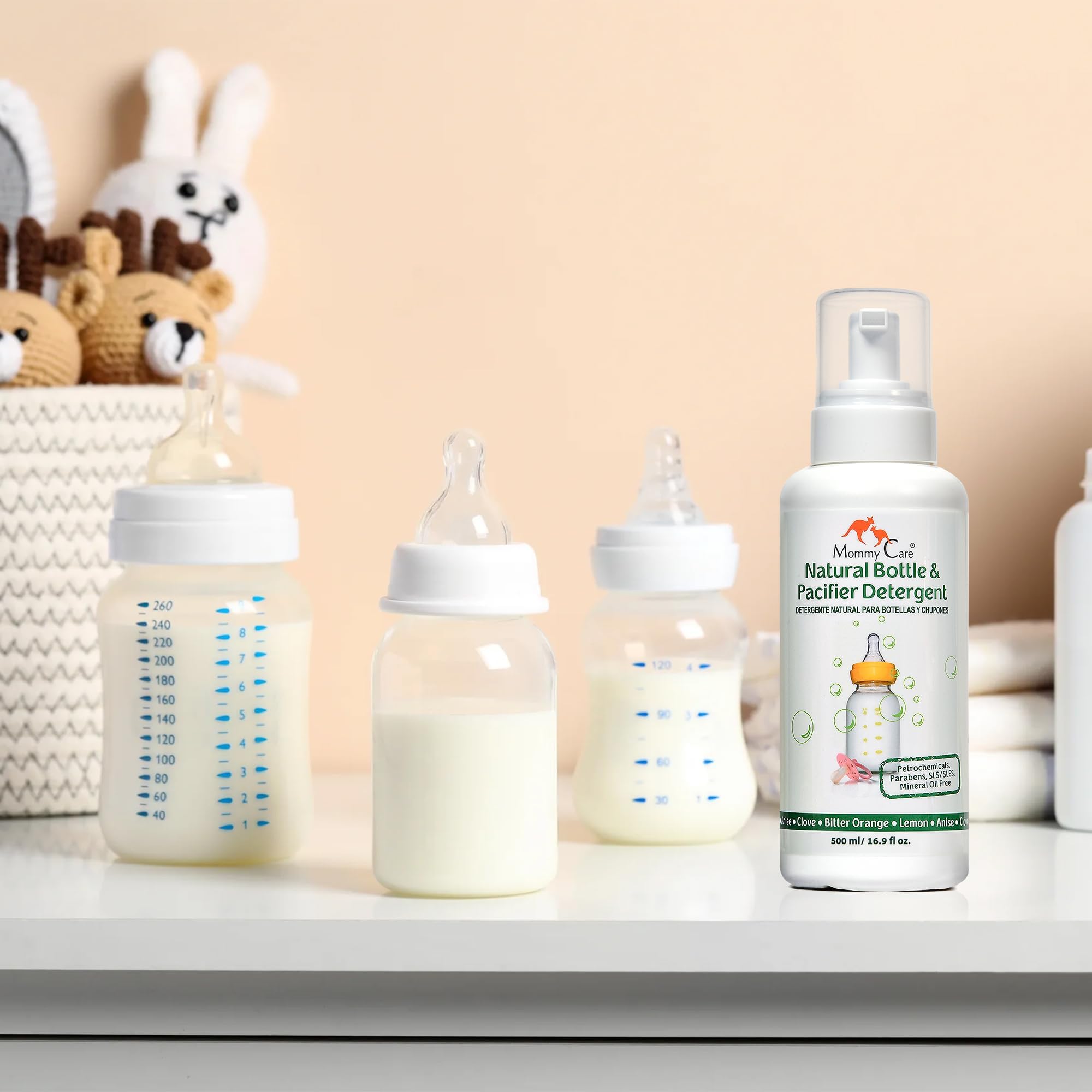 Mommy Care baby-cleaning essentials ready for bottles and utensils.