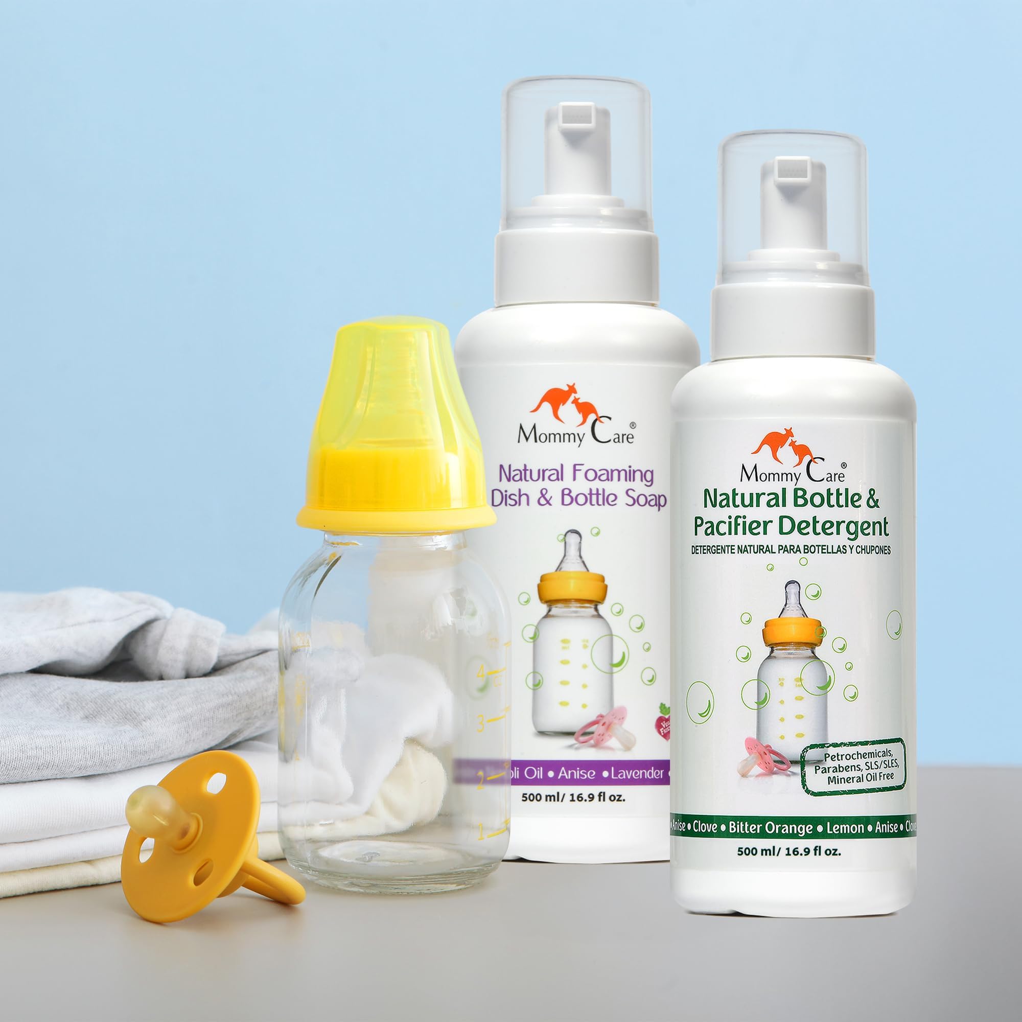 Mommy Care multi-use wash designed for vegetables and fruits with lemon freshness.