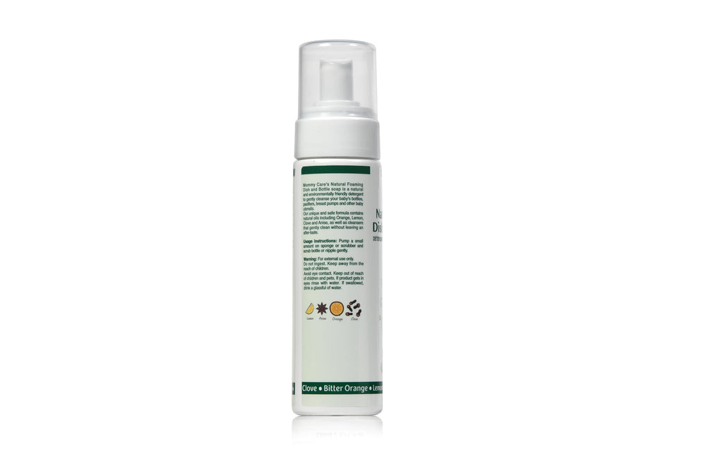 Mommy Care natural foaming bottles with lemon for easy kitchen cleaning.