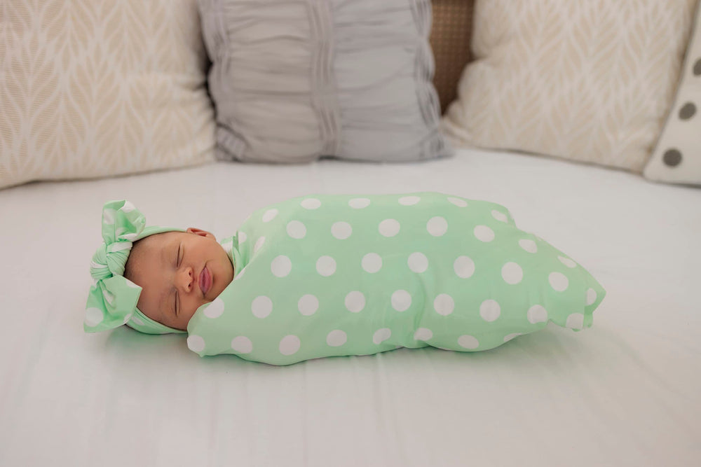 MOMMY O CLOCK matching robe and swaddle set for stylish, photo-ready moments.