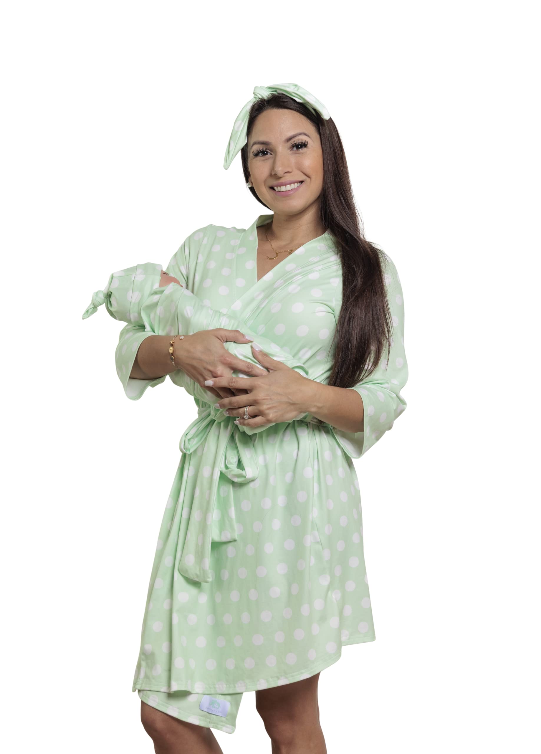 MOMMY O CLOCK maternity robe in milk silk for comfortable hospital photos.