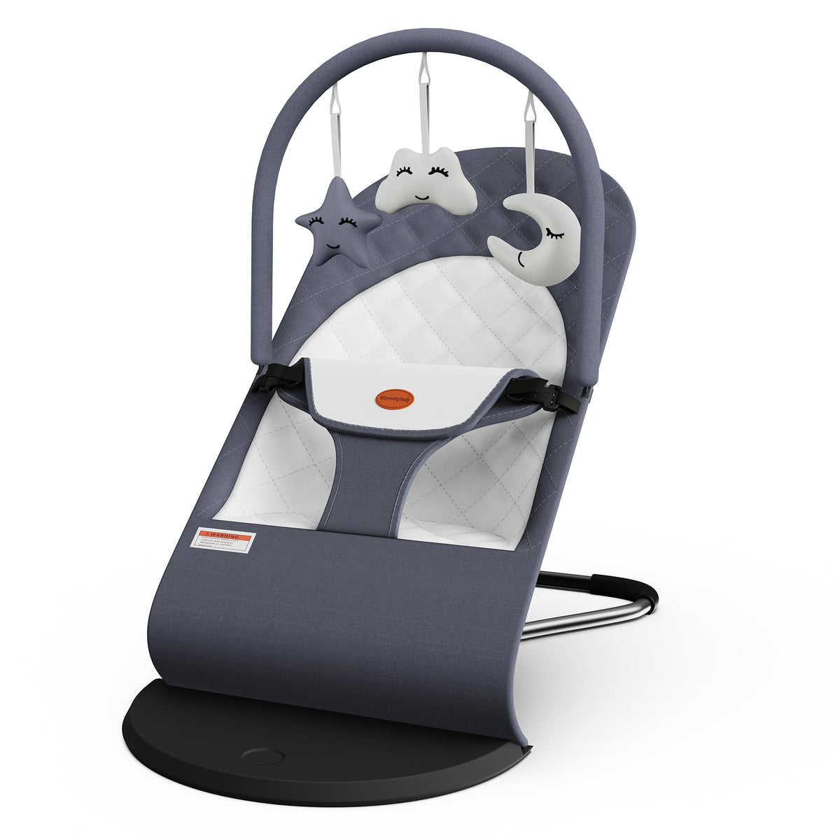 Mommyhug portable baby bouncer seat grey overview, compact and light for easy transport.