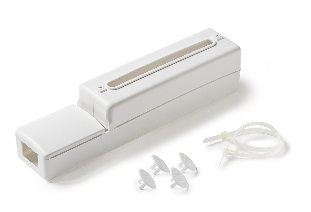 Mommy's Helper Power Strip Safety Cover open latch showing tamper-resistant design for safety.