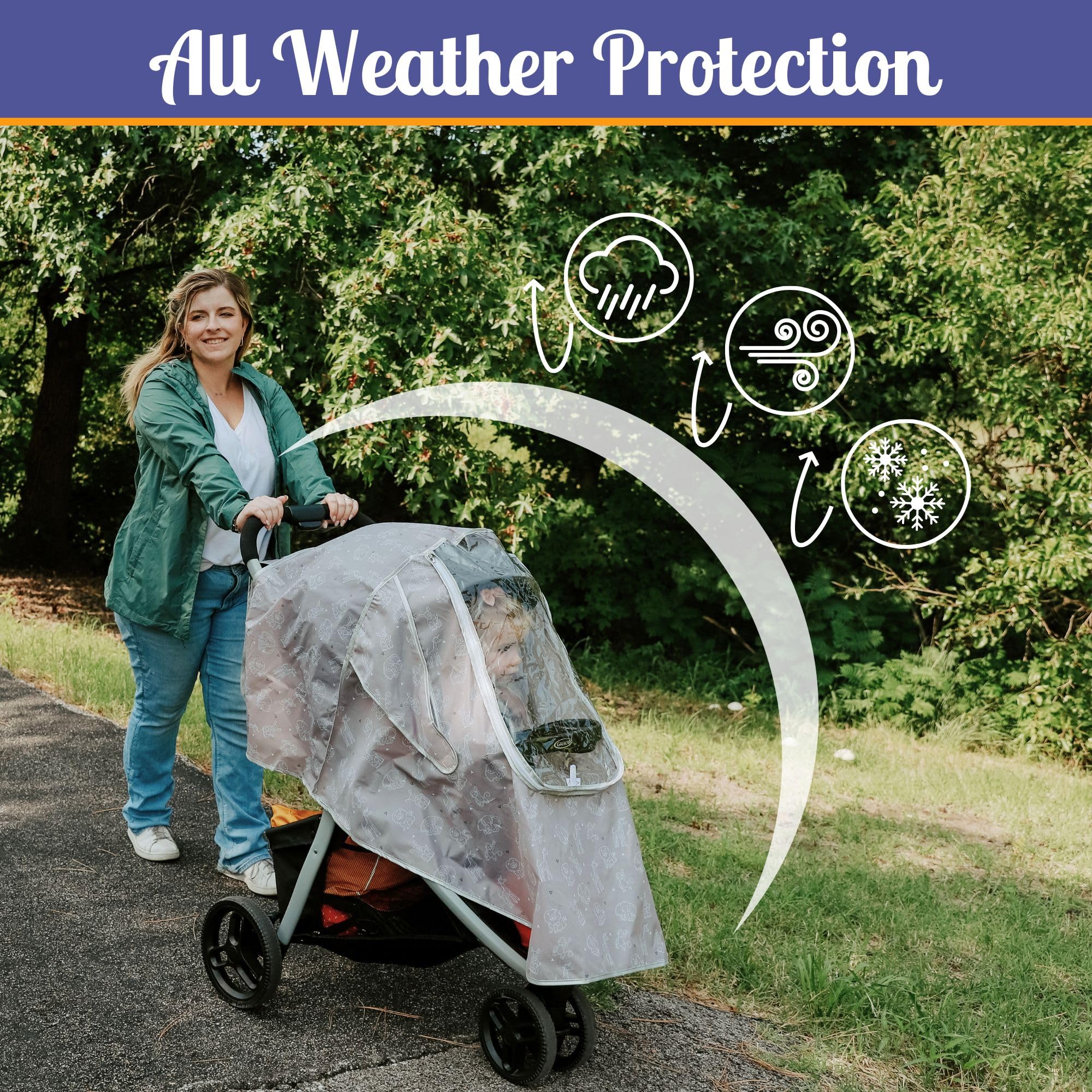 Waterproof yet breathable fabric keeps your baby comfortable and dry inside the stroller cover.