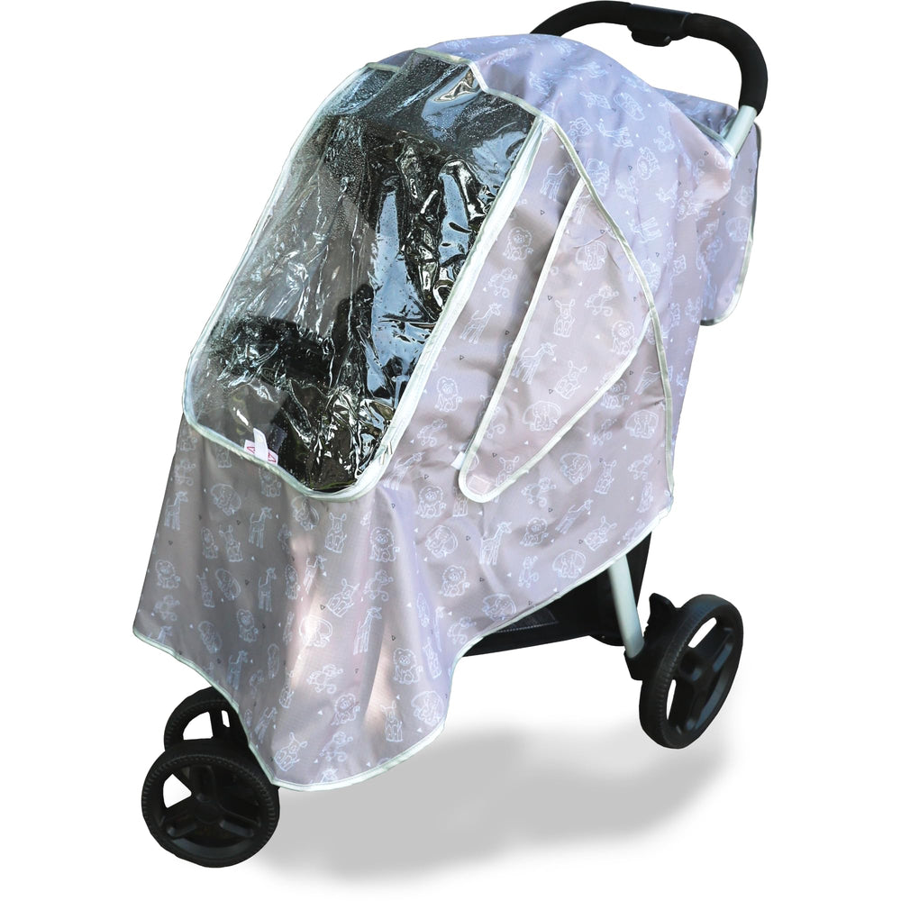 Mommy's Helper stroller weather cover with zoo design protects your baby from rain and wind.