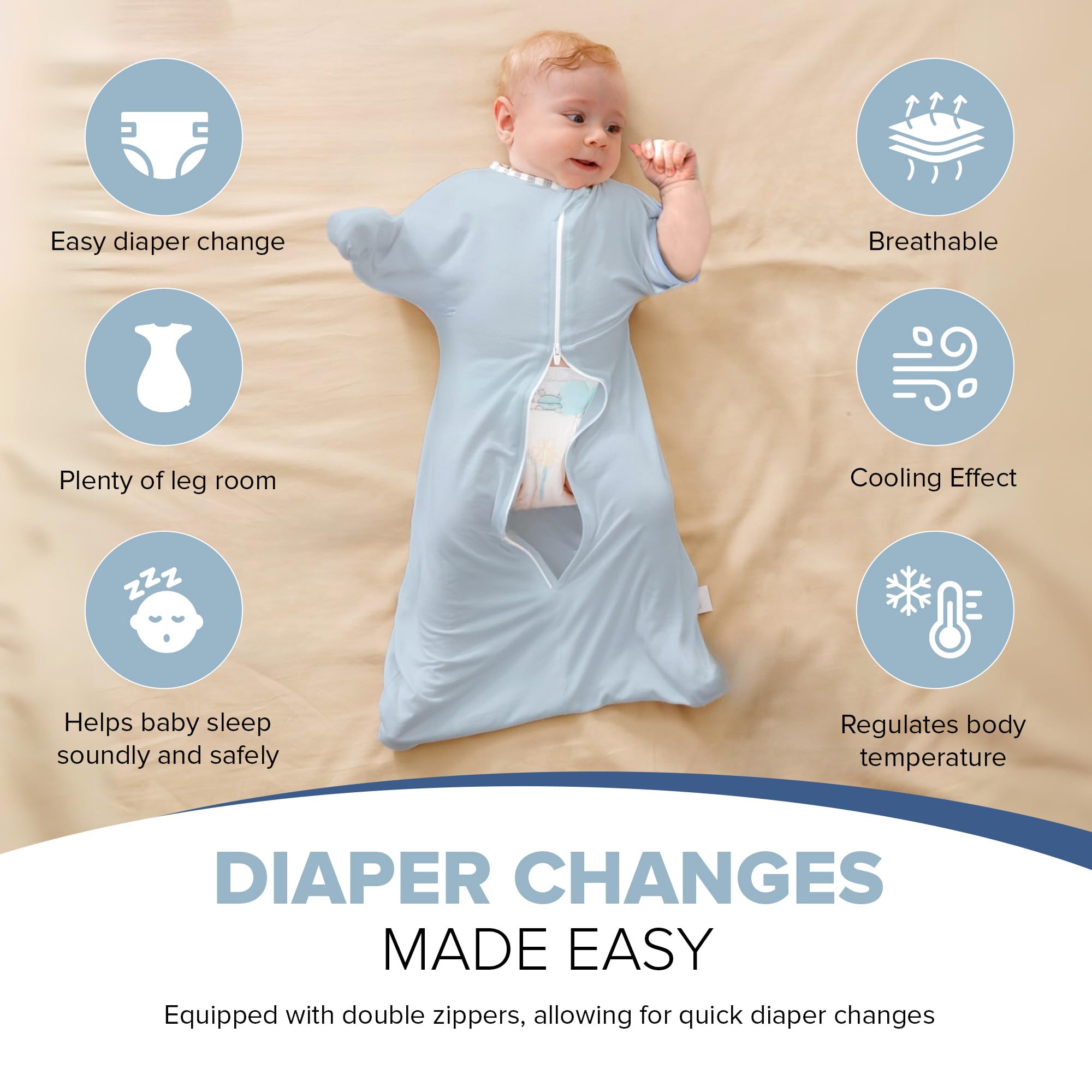 momobloom Baby Sleep Swaddle powder pink, night-use scene; calming sleep environment.