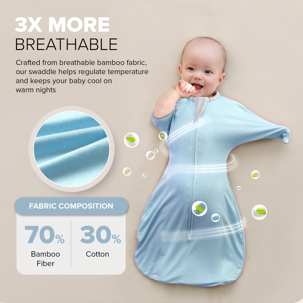 momobloom Baby Sleep Swaddle powder pink, fabric close-up; soft rayon-cotton blend.
