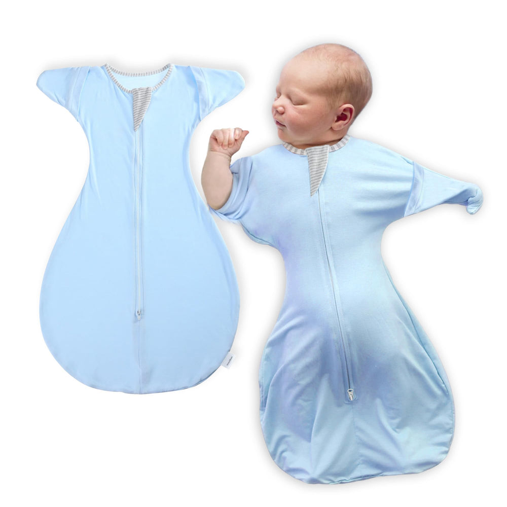 momobloom Baby Sleep Swaddle powder pink, zipper detail; easy diaper changes.