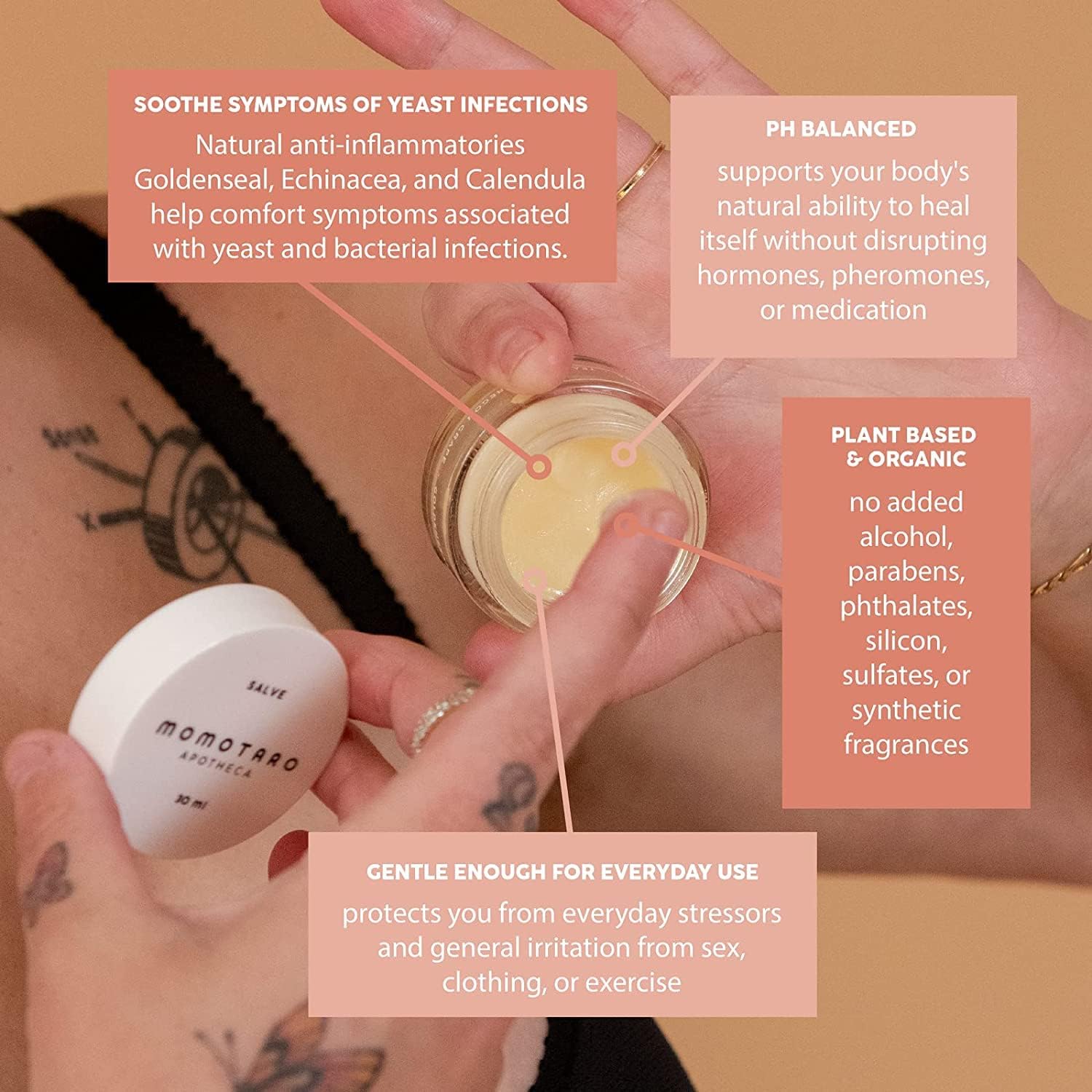 Momotaro Apotheca salve supports daily comfort for sensitive intimate skin