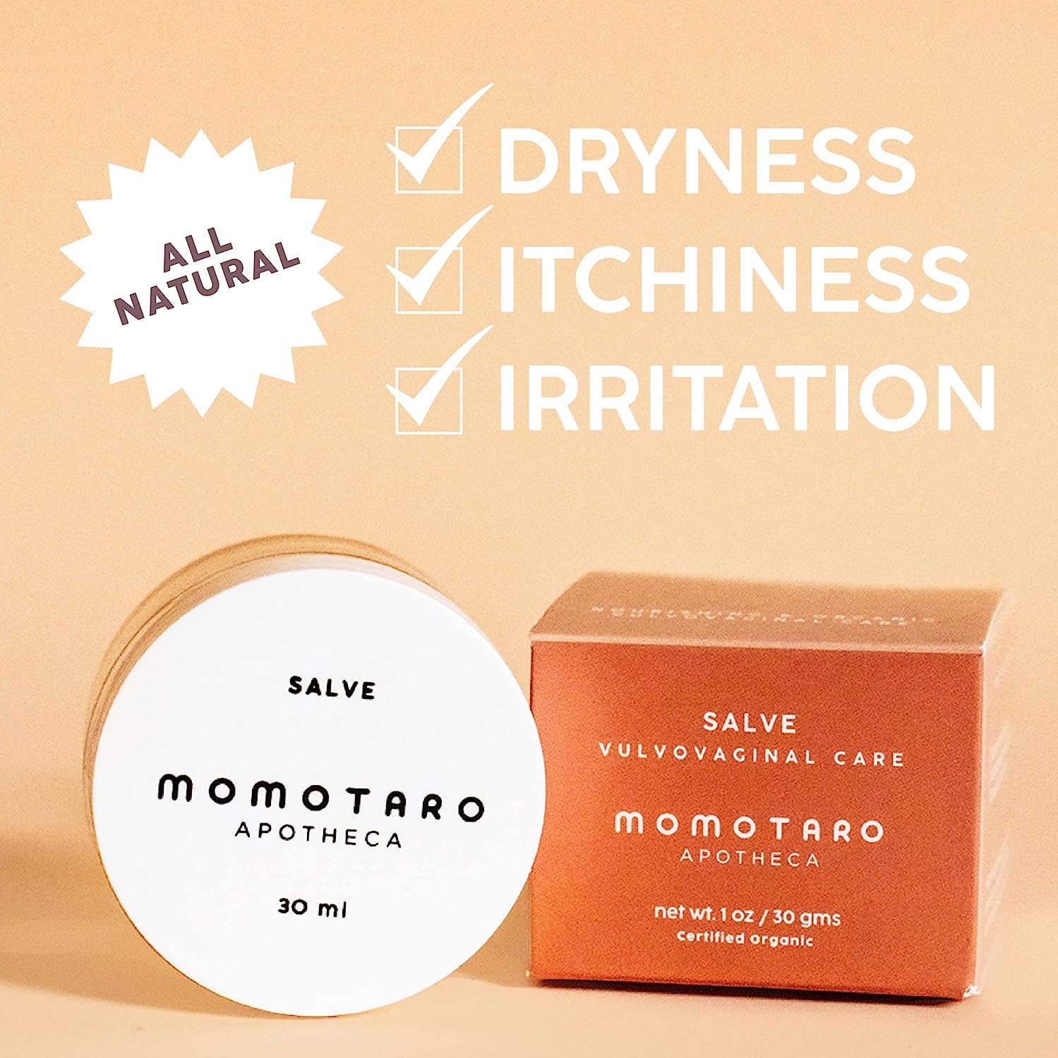 MOMOTARO APOTHECA vaginal salve application shows soothing vulvar care.