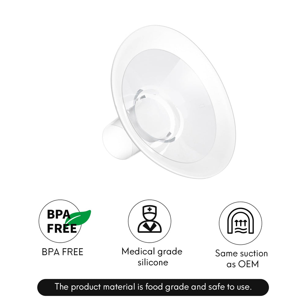 Mompmuir Soft flexible rims fit breast contours to minimize skin rubbing.