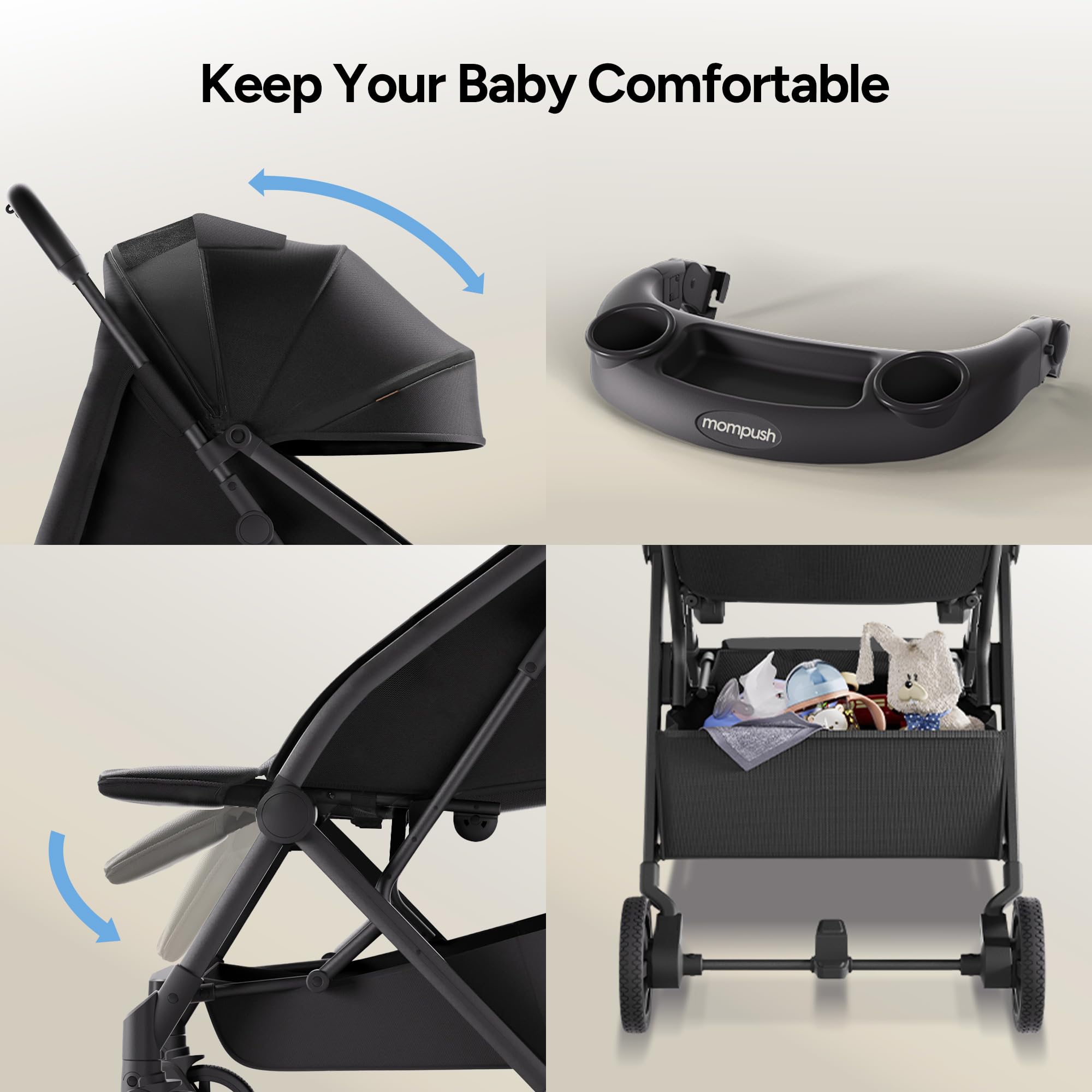 Mompush Lithe V2 ventilated peekaboo window adds airflow and visibility.
