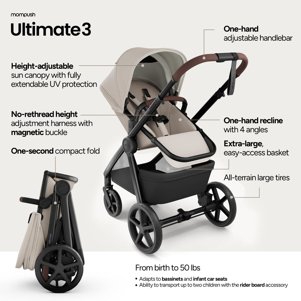 Mompush Ultimate 3 one-second fold folds compactly for easy storage