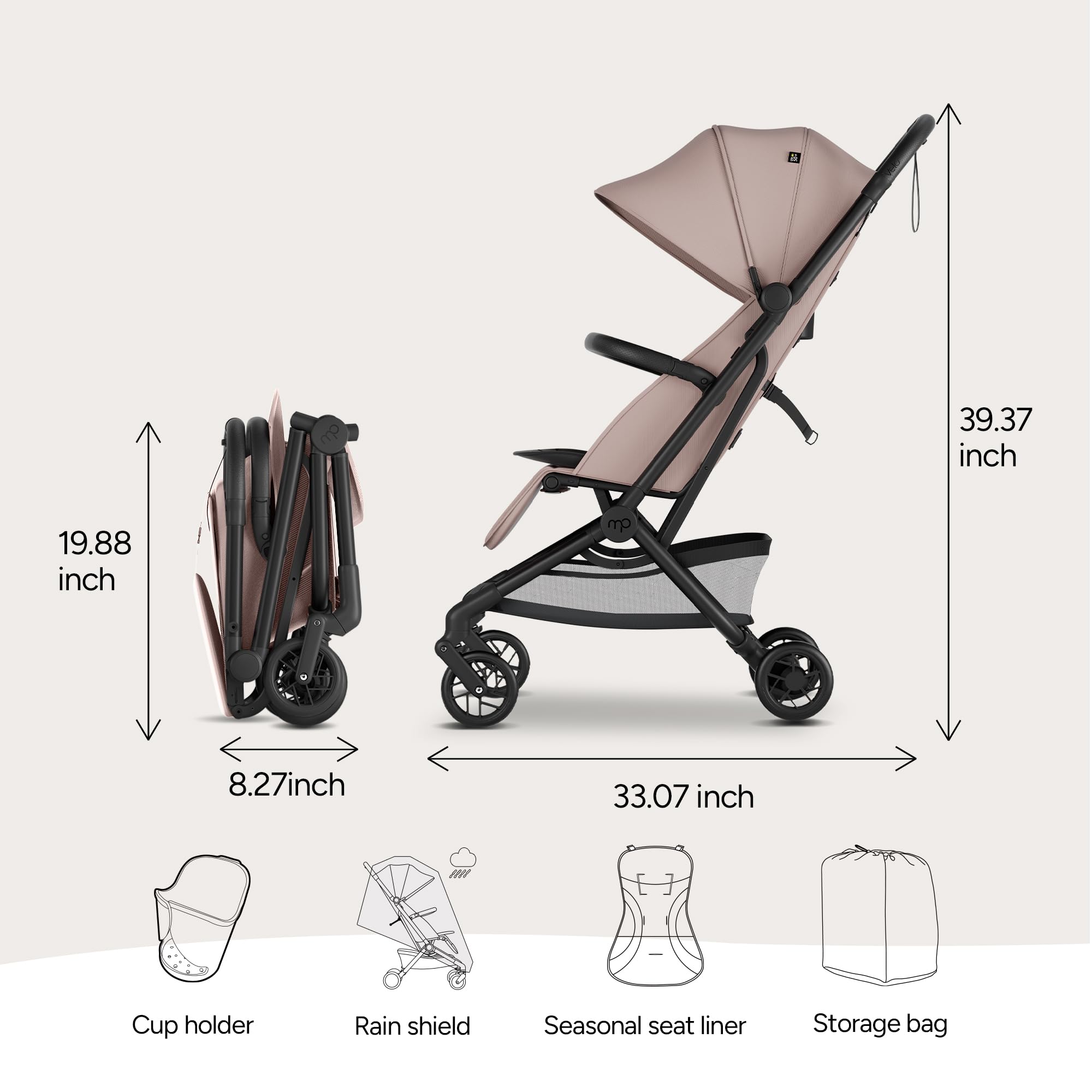 Mompush Velo complete travel system with accessories for convenient travel.