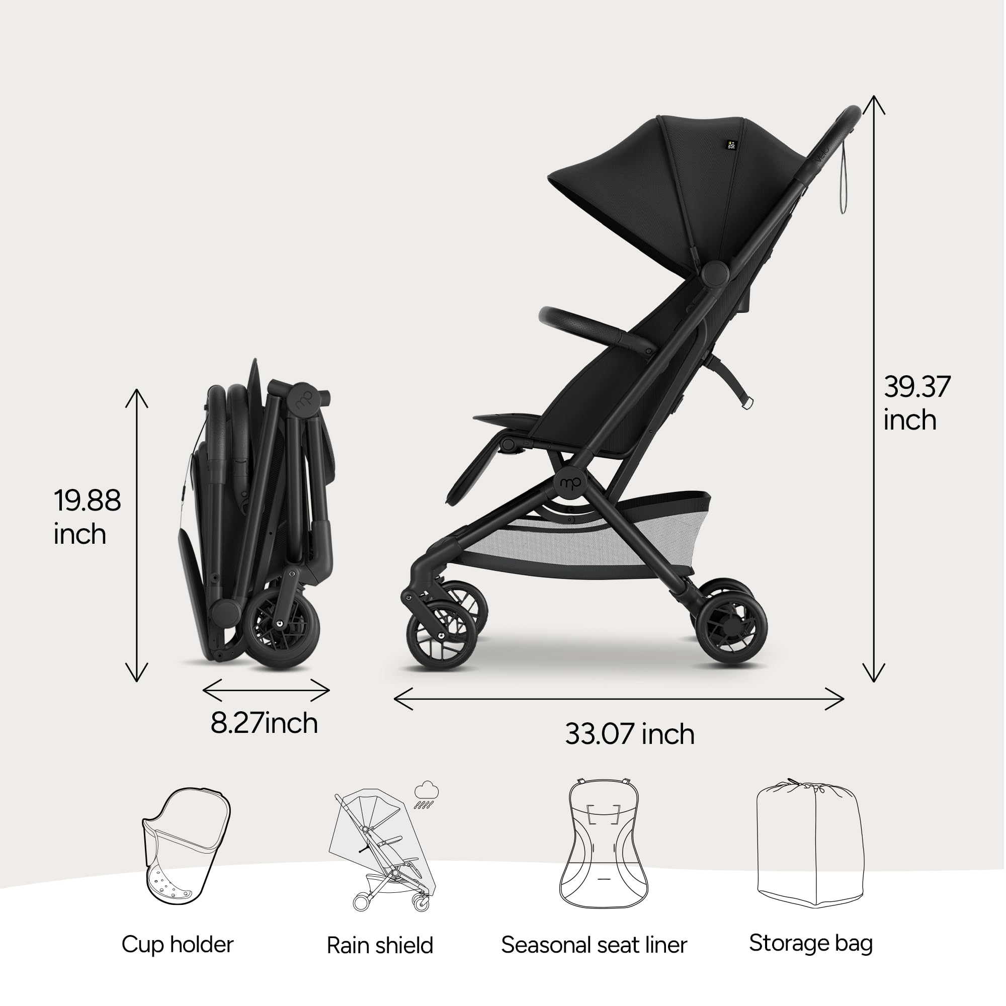 Mompush Velo Full Suspension PU Tires provide smooth rides.